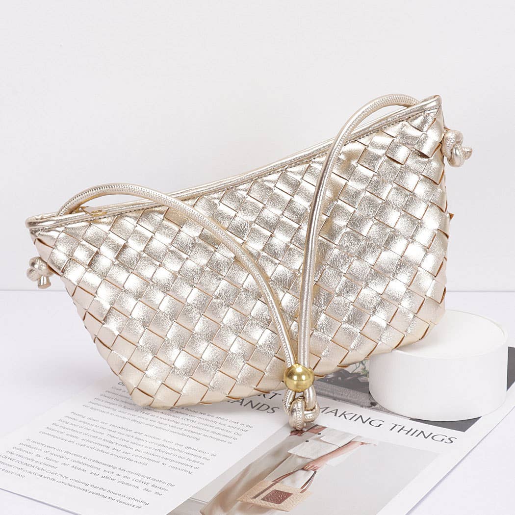 Faux Leather Braided Wrist and Shoulder Bag