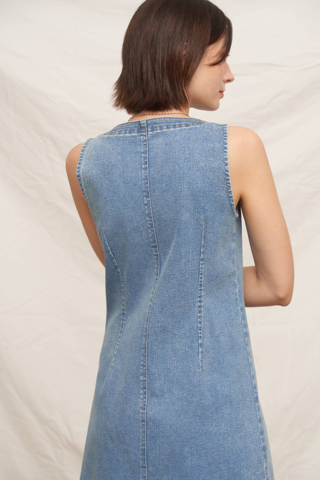 Sleeveless Button Down Denim Mini Dress