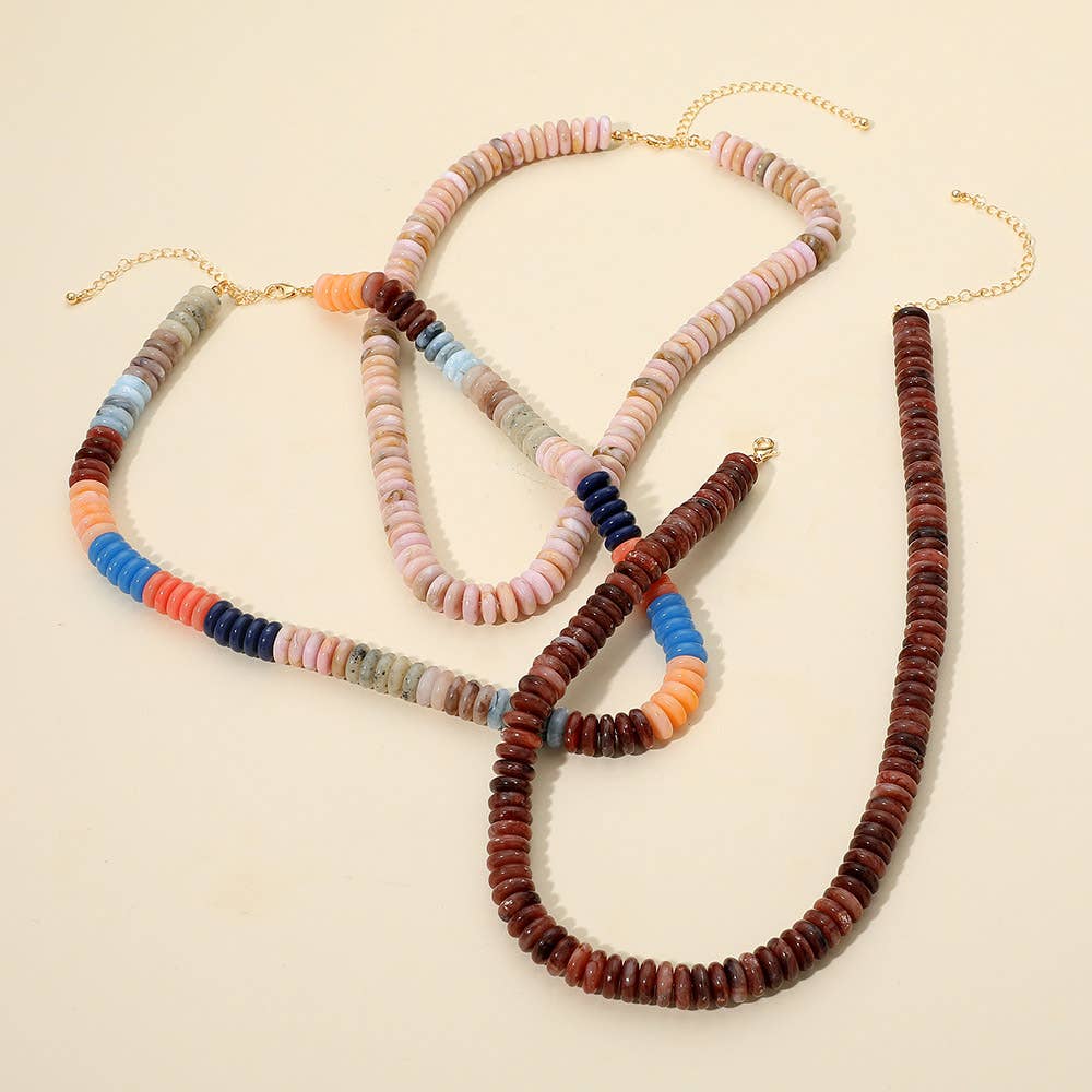 Flat Resin Disc Beaded Necklace