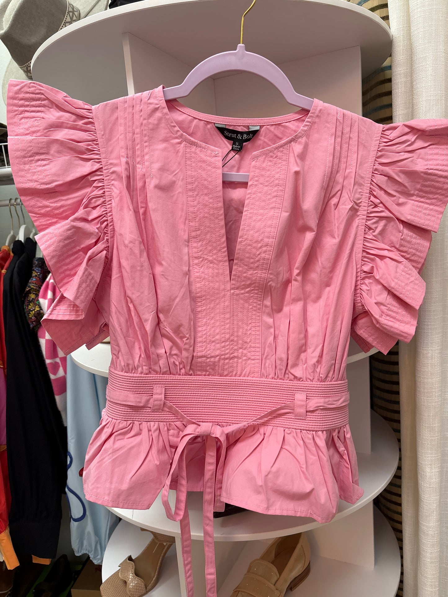 Flutter Sleeve Peplum Poplin Top *More Colors*