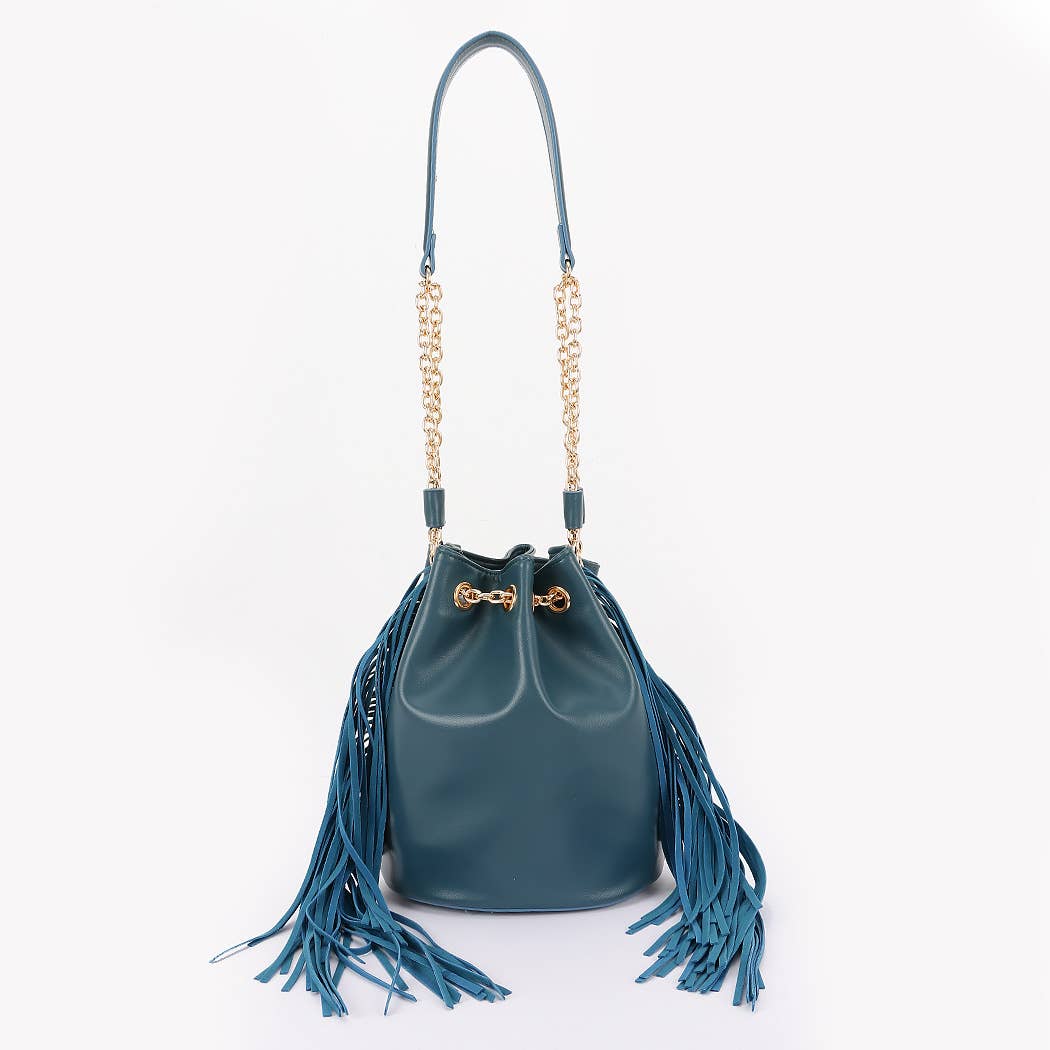 Chic Fringe & Chain Bucket Bag