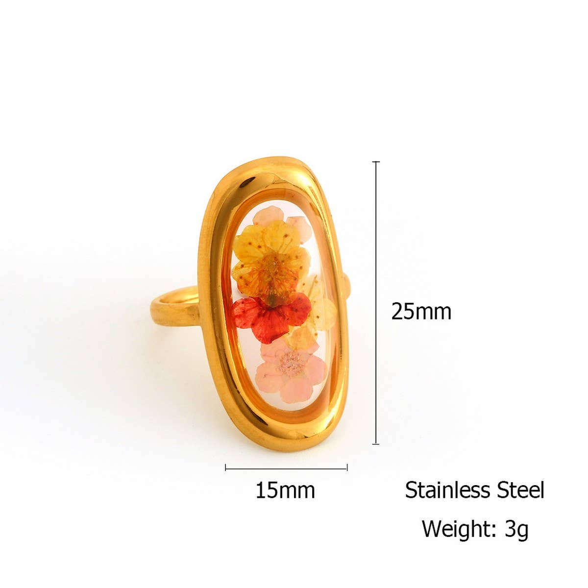 Adjustable Open Ring with Dried Flowers