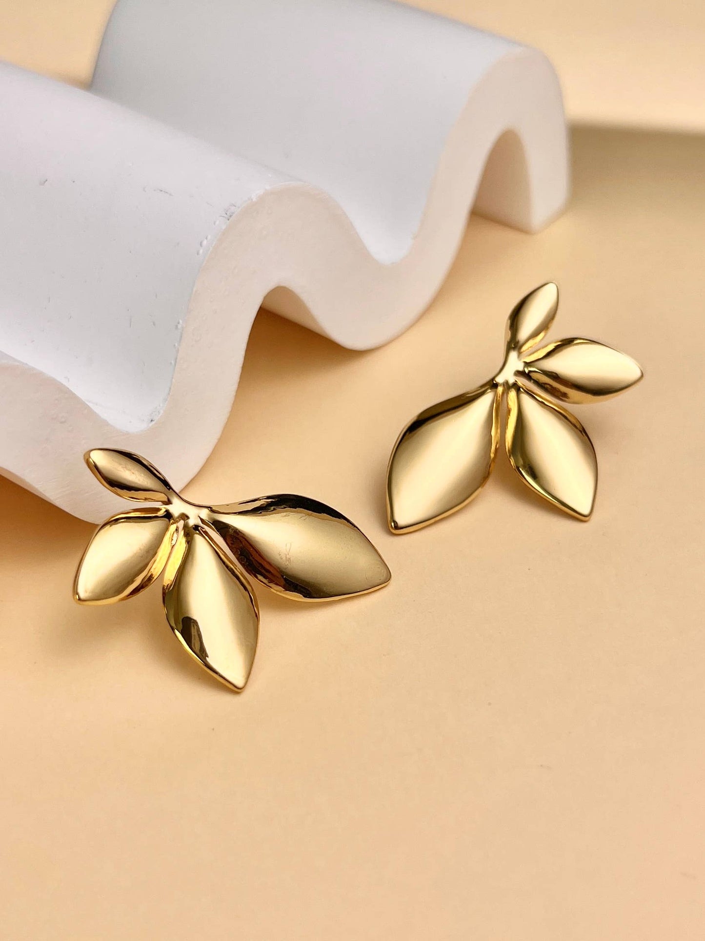 Leaf Earrings for Women in Gold Stainless Steel