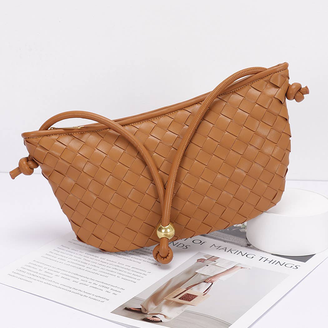 Faux Leather Braided Wrist and Shoulder Bag