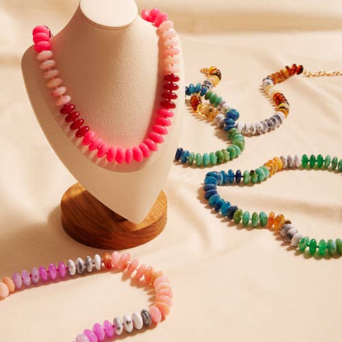 Oval Disk Resin Beads Ombre Mixed Short Necklace