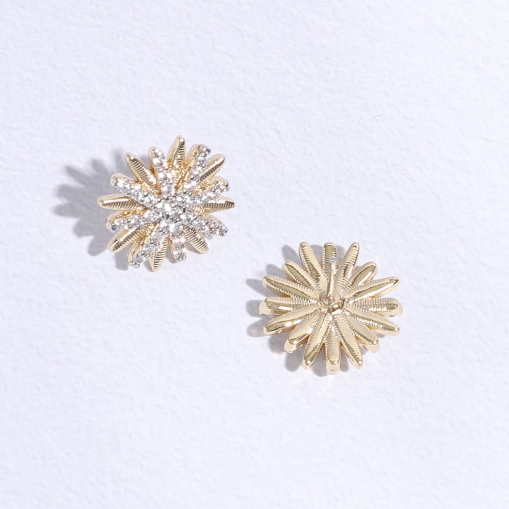 Starburst Shape CZ Pave Stone Stud Post Earring