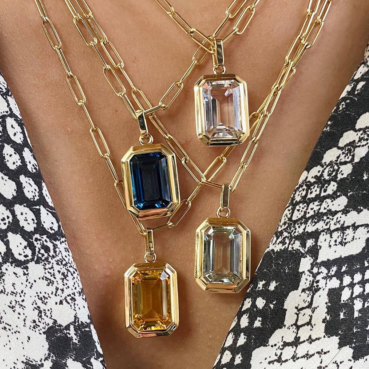 Square Zircon Pendant Paperclip Necklace