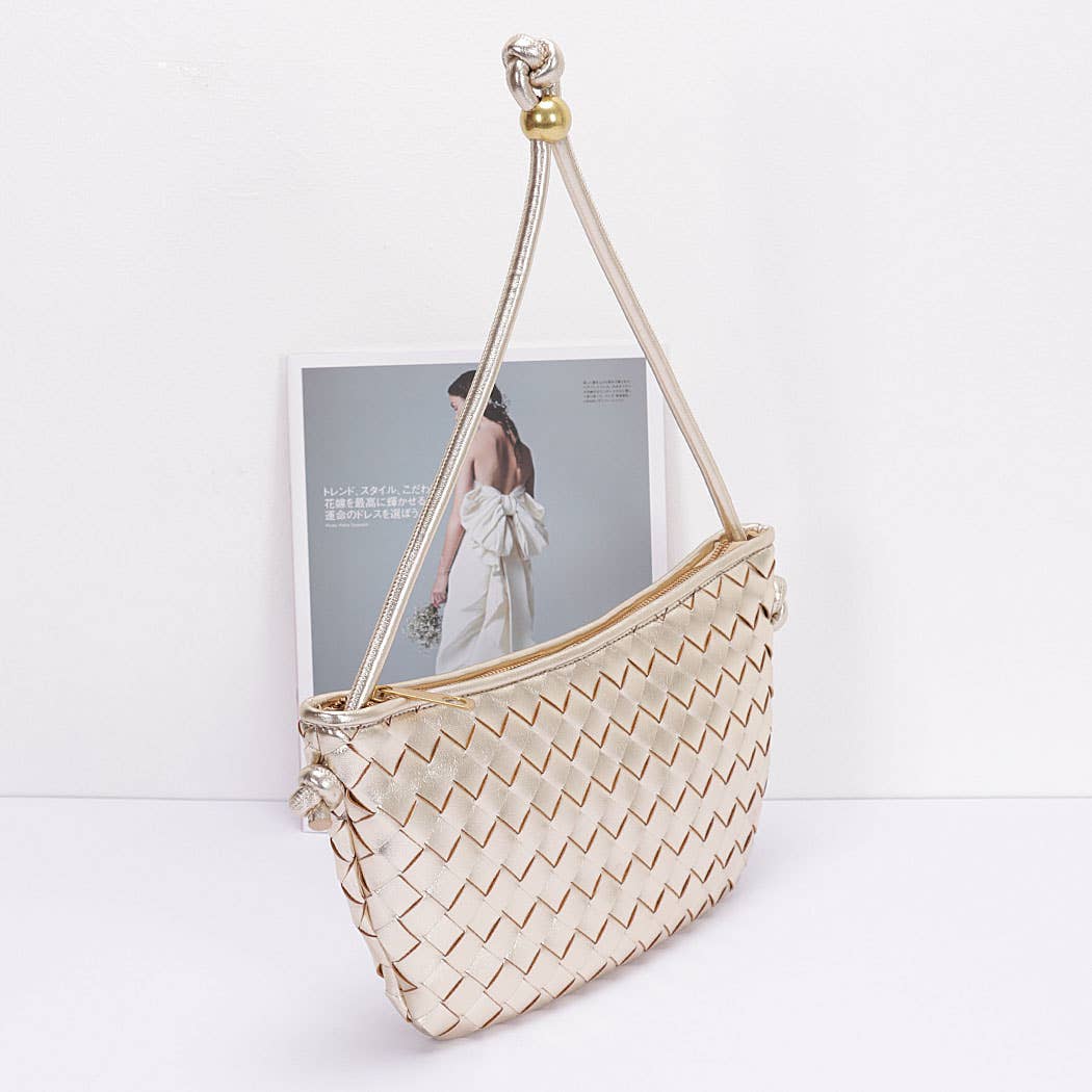 Faux Leather Braided Wrist and Shoulder Bag