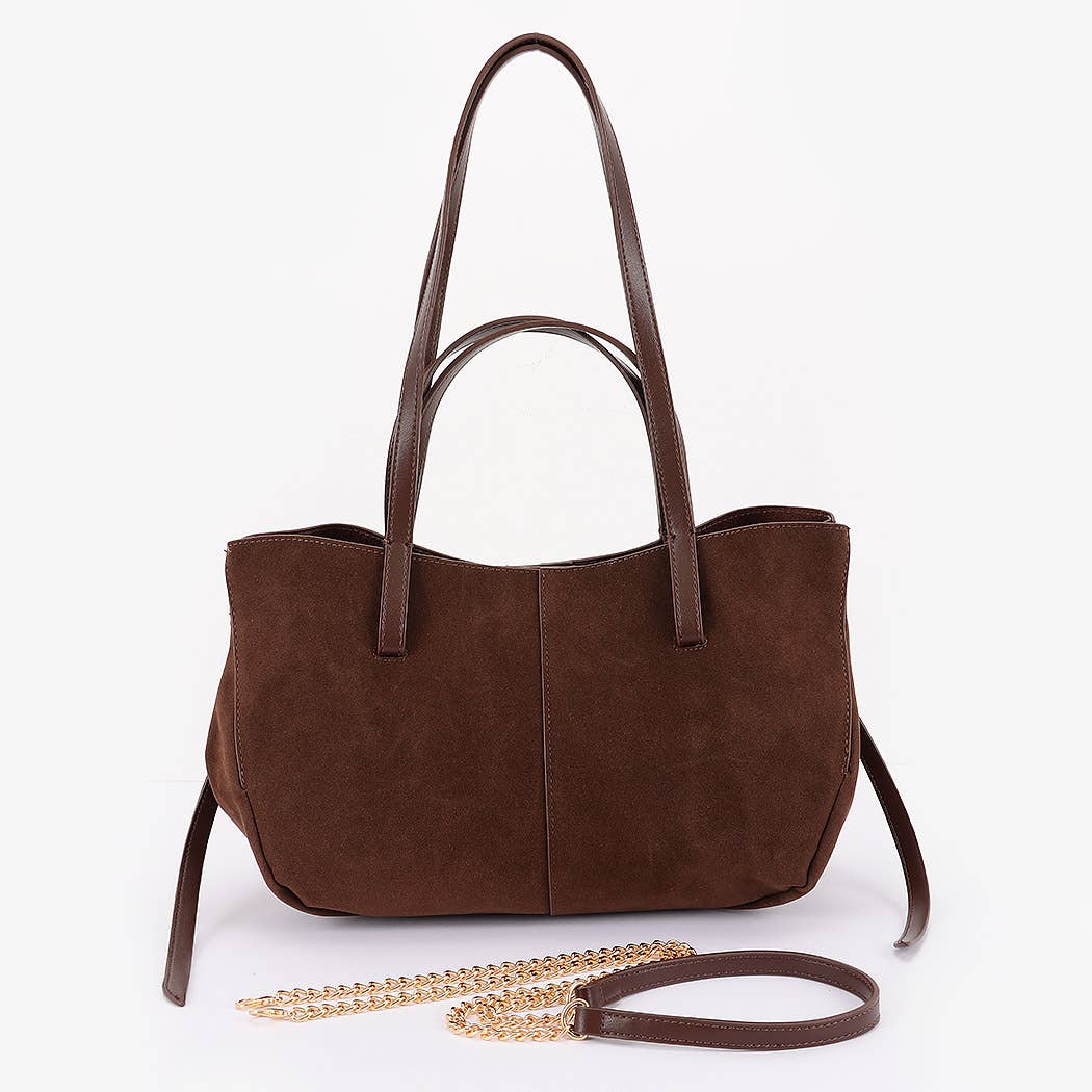 Suede Tote with Chain Strap