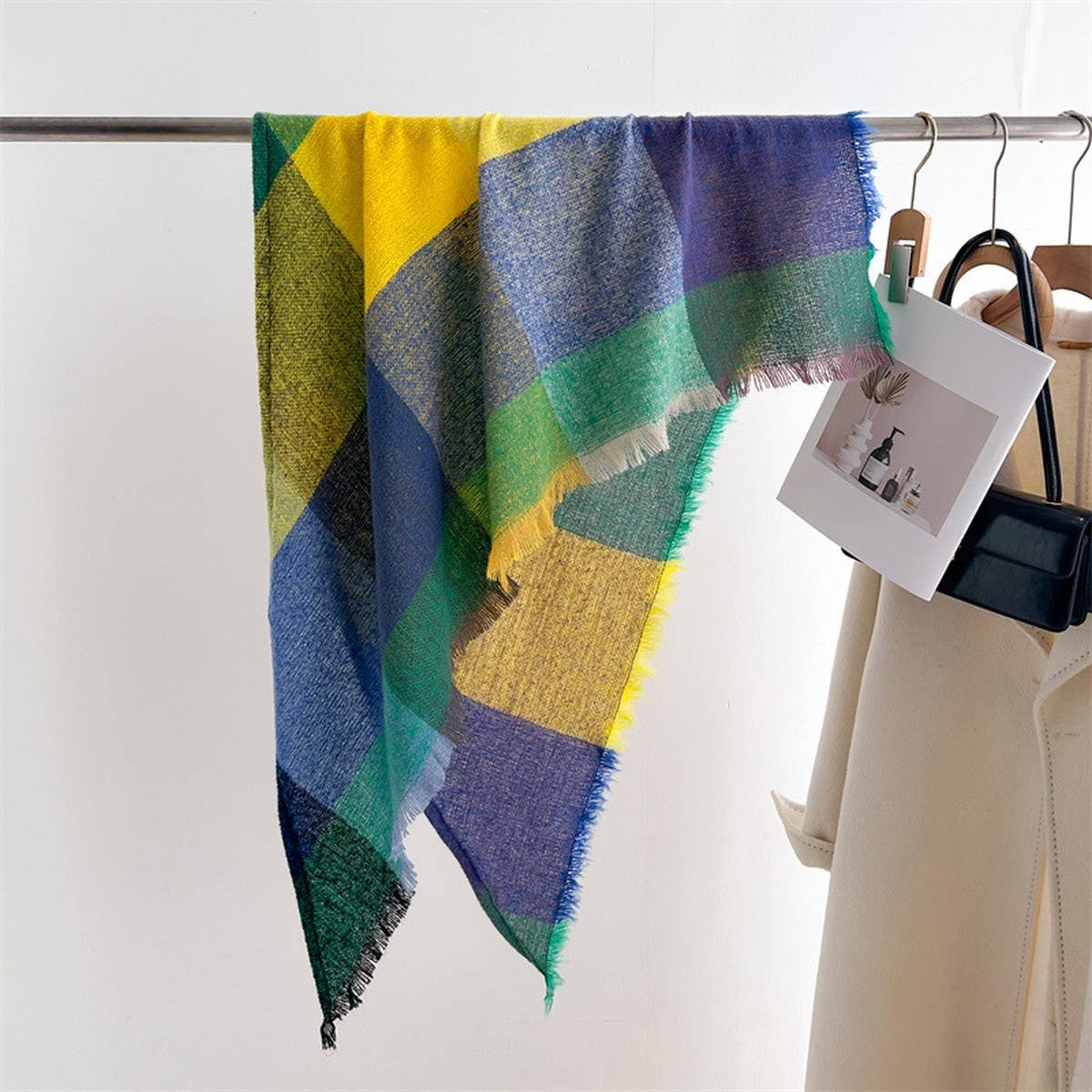 Colorful Plaid Tassel Scarf for Fall Winter