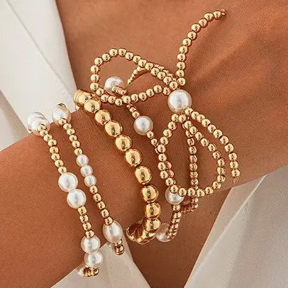 Multi Layer Beaded Pearl Bow Bracelet