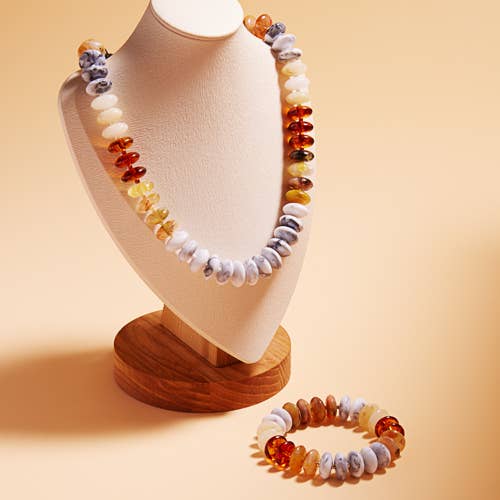 Oval Disk Resin Beads Ombre Mixed Short Necklace