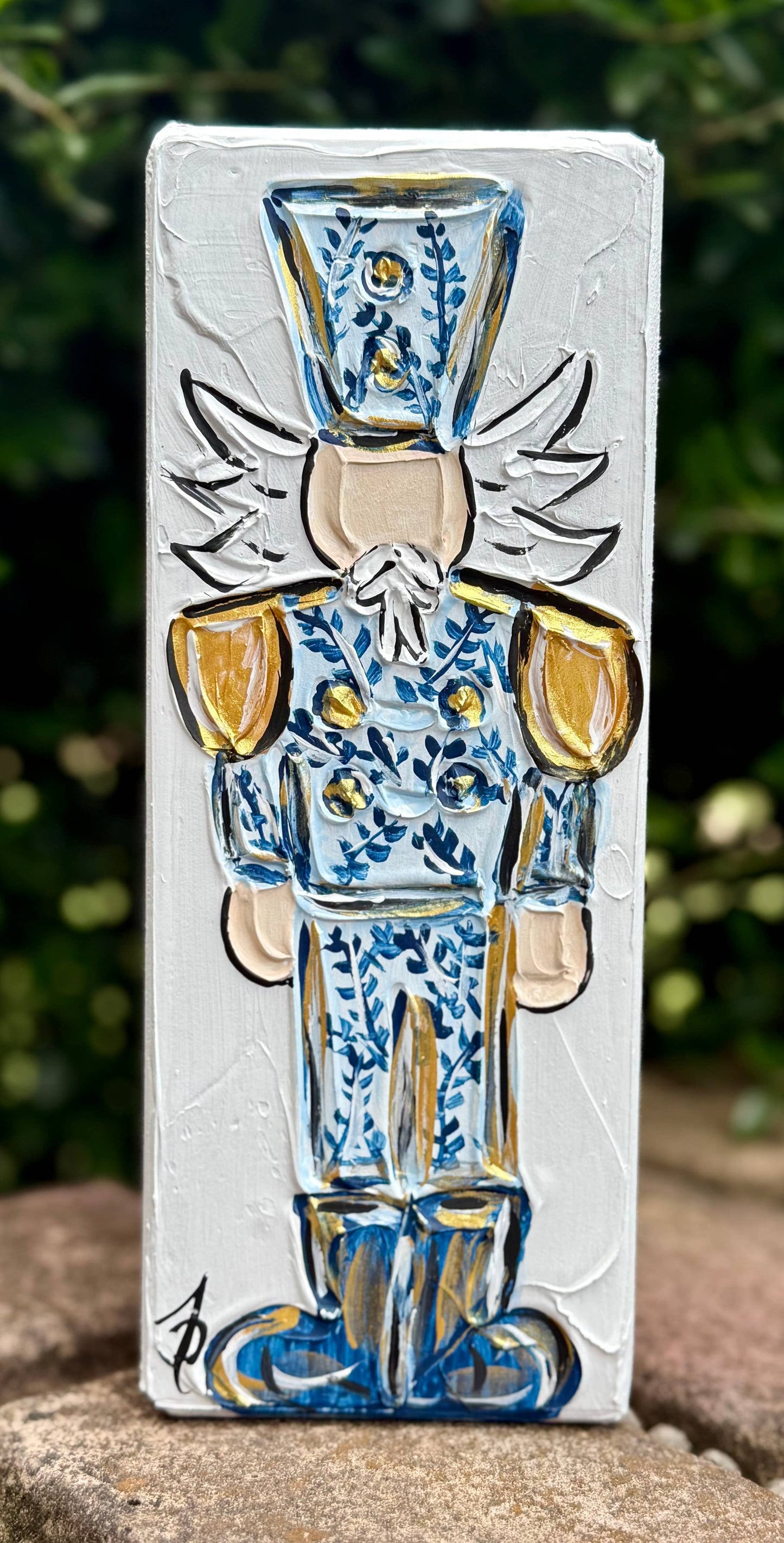 Chinoiserie Style Nutcracker on Wood Block Grand Millennial