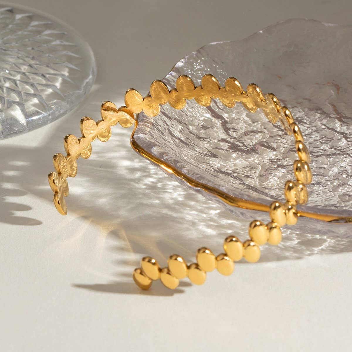 18K Gold Stainless Steel Oval Bead Cuff