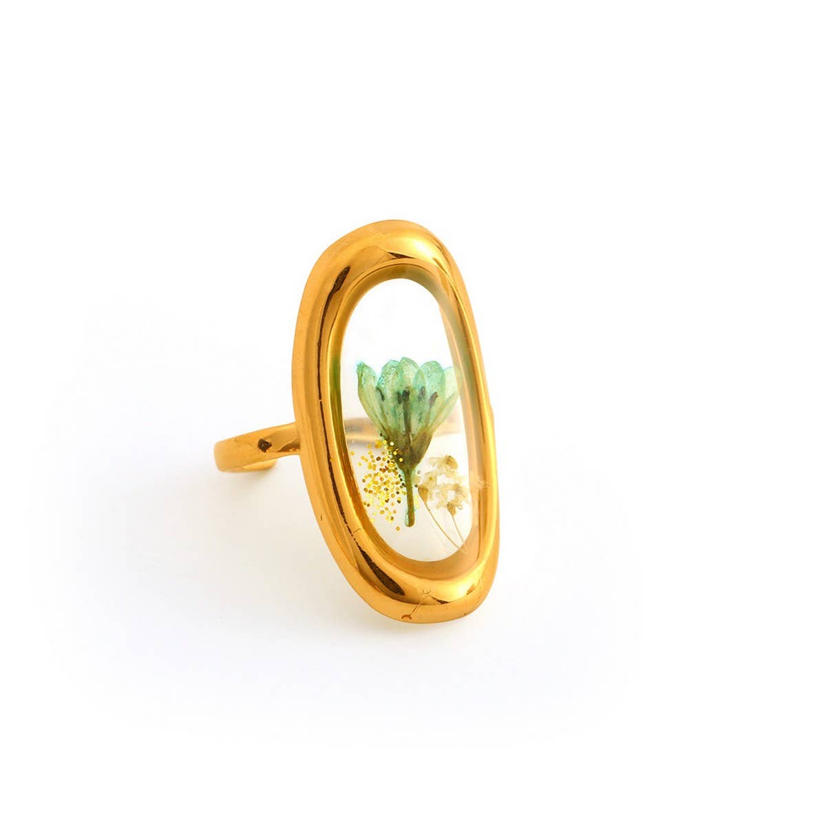 Adjustable Open Ring with Dried Flowers