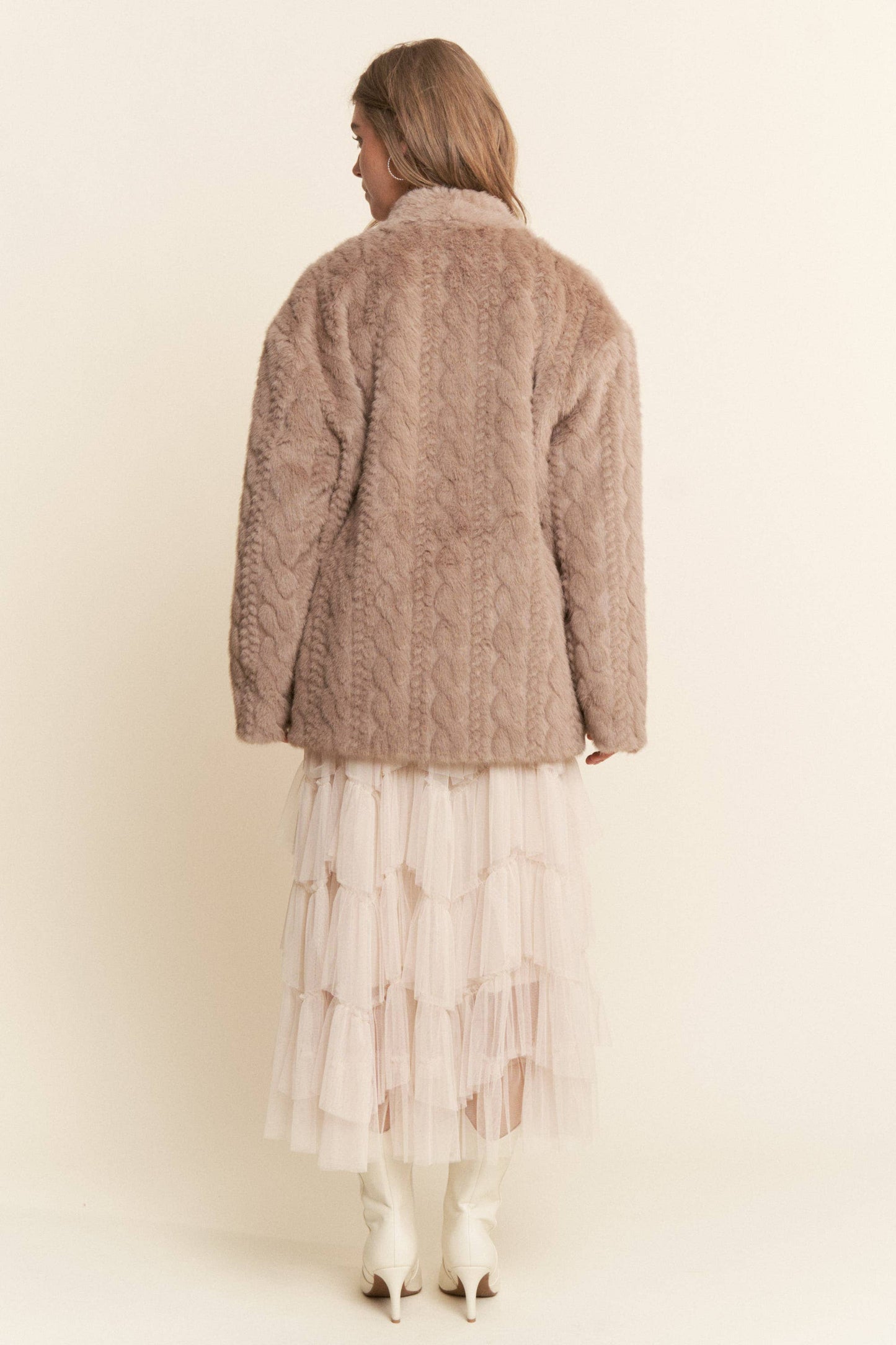 Faux Fur Pressed Print Open Coat