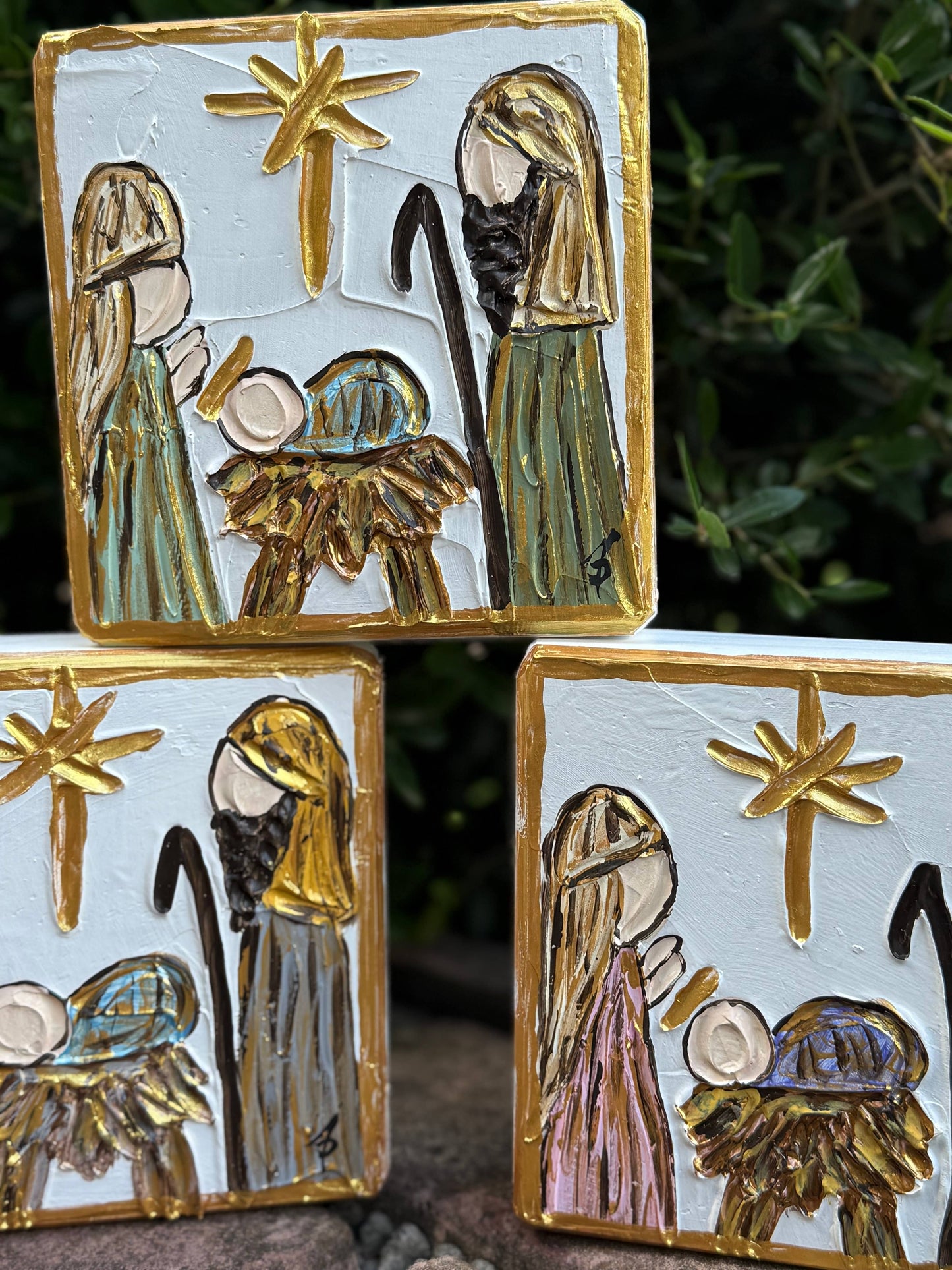Nativity Manger Scene Textured Art Block