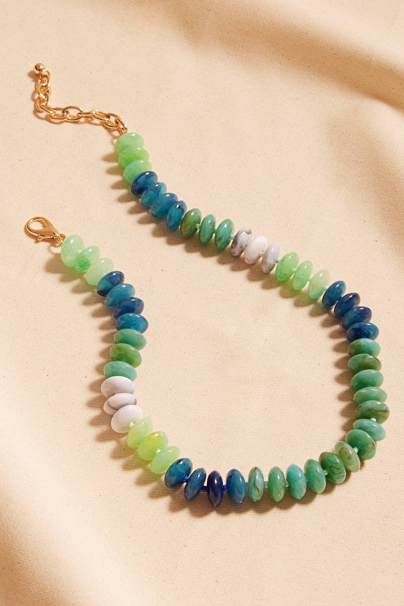 Oval Disk Resin Beads Ombre Mixed Short Necklace