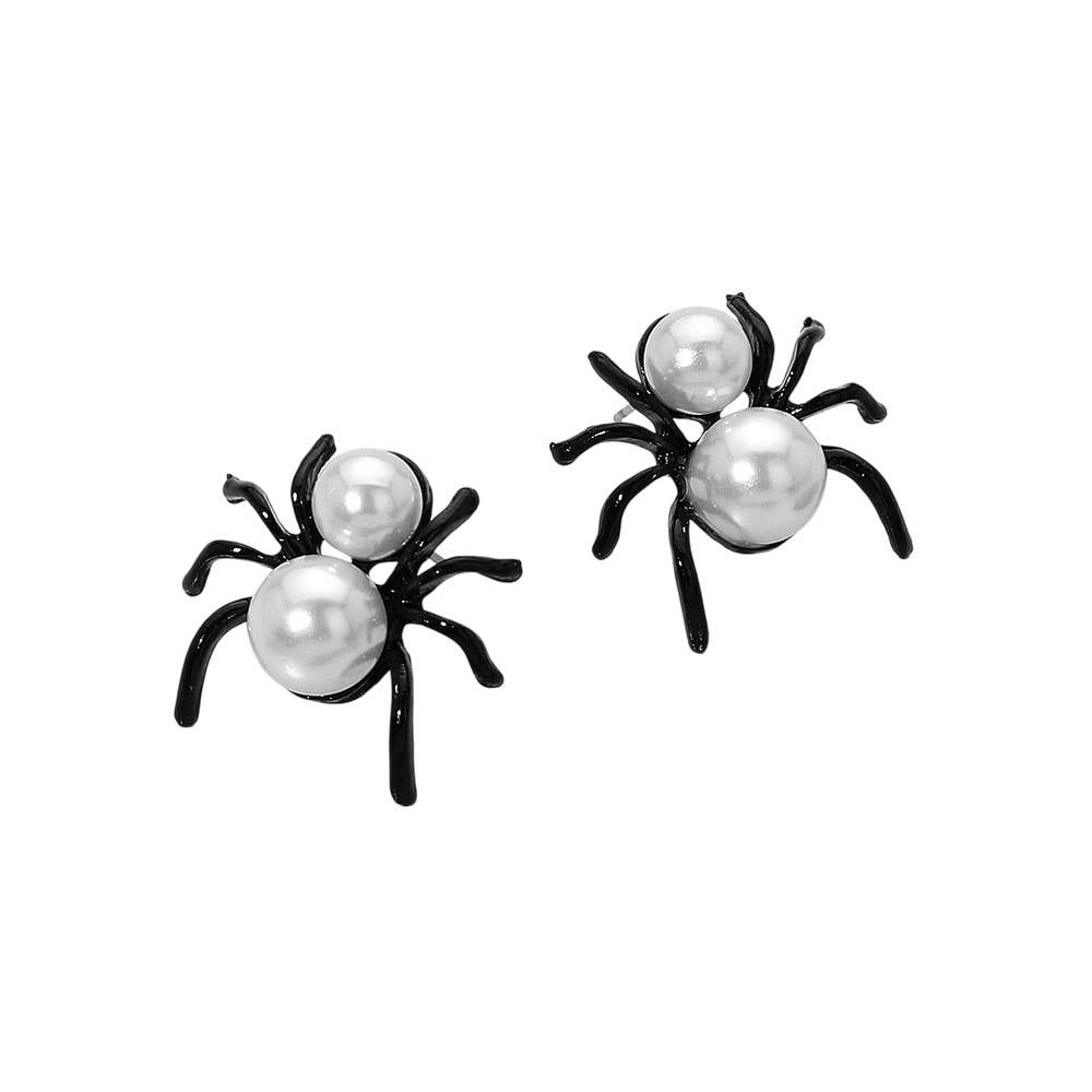 Creepy Cute Halloween Pearl Spider Earrings