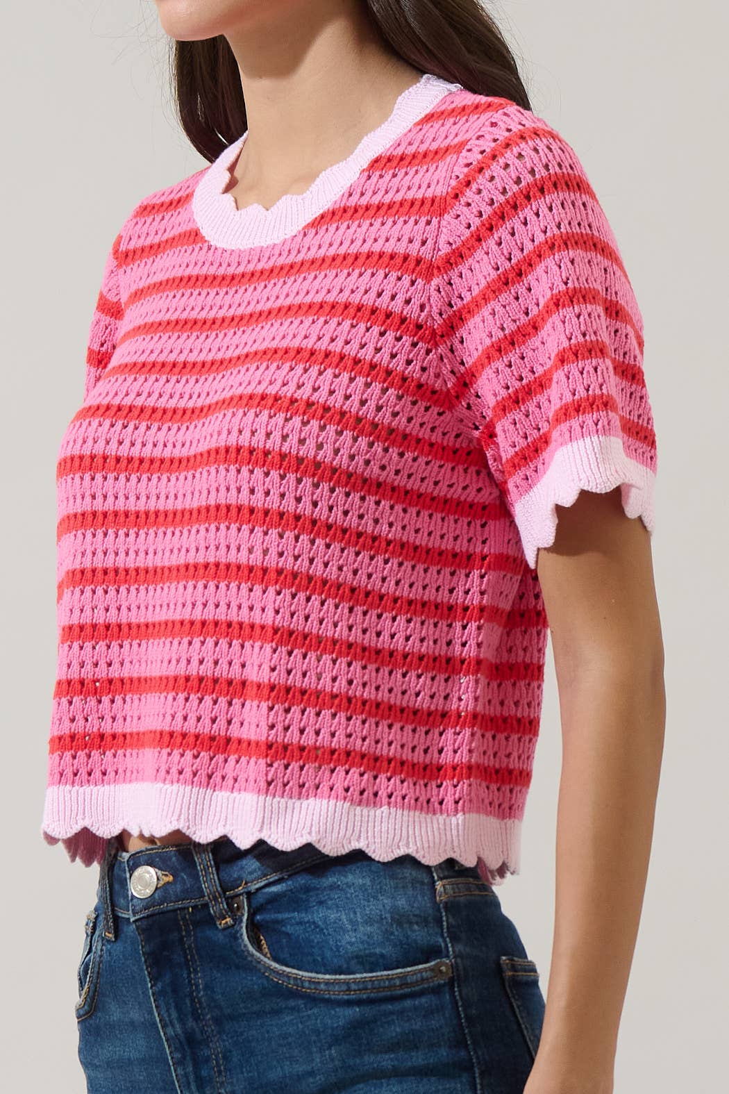 Clarie Stripe Crochet Sweater Top