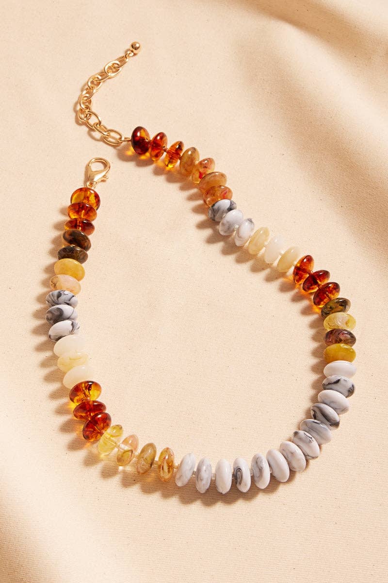 Oval Disk Resin Beads Ombre Mixed Short Necklace