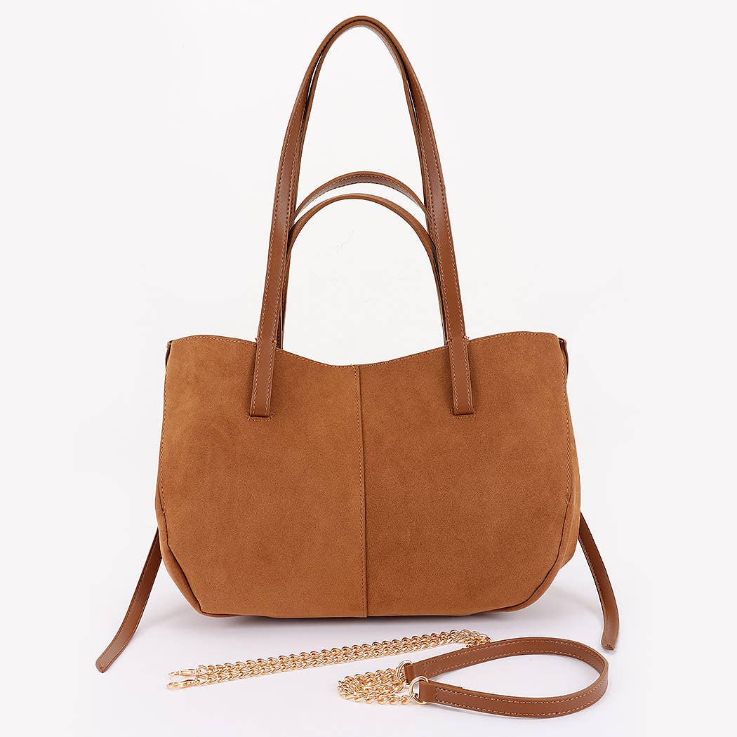 Suede Tote with Chain Strap