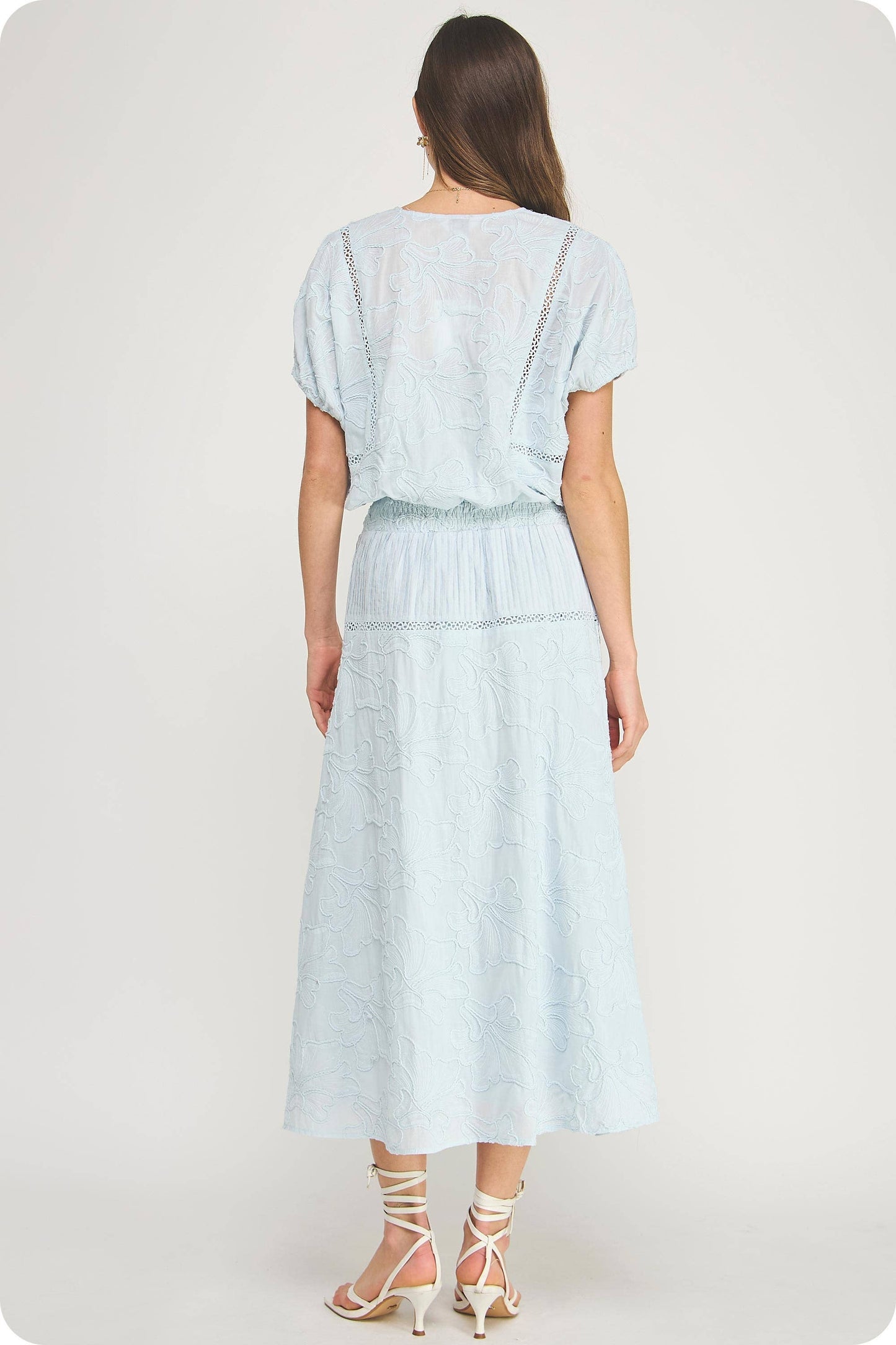 Floral Embroidery Cotton Lace Trim Skirt Top Set