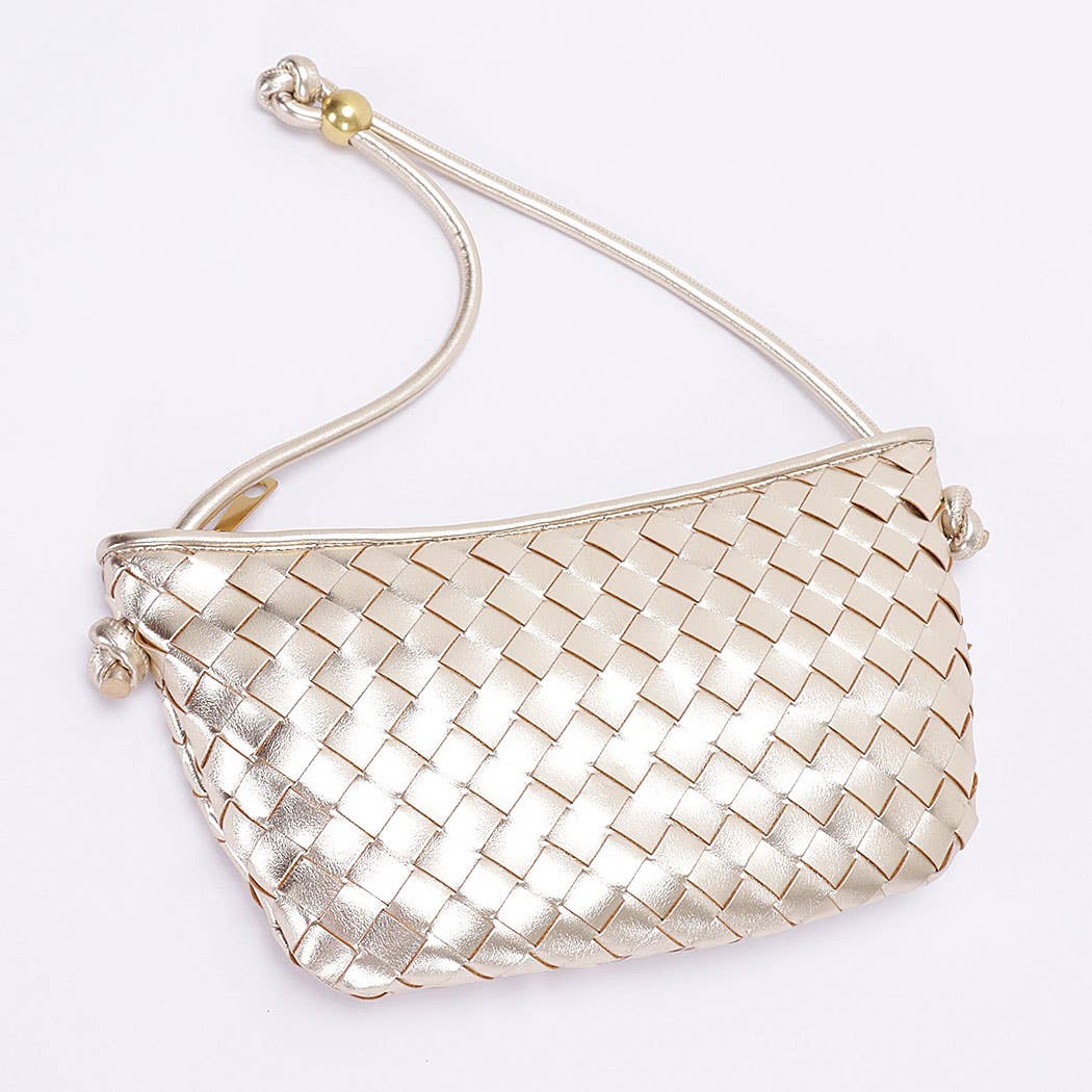 Faux Leather Braided Wrist and Shoulder Bag