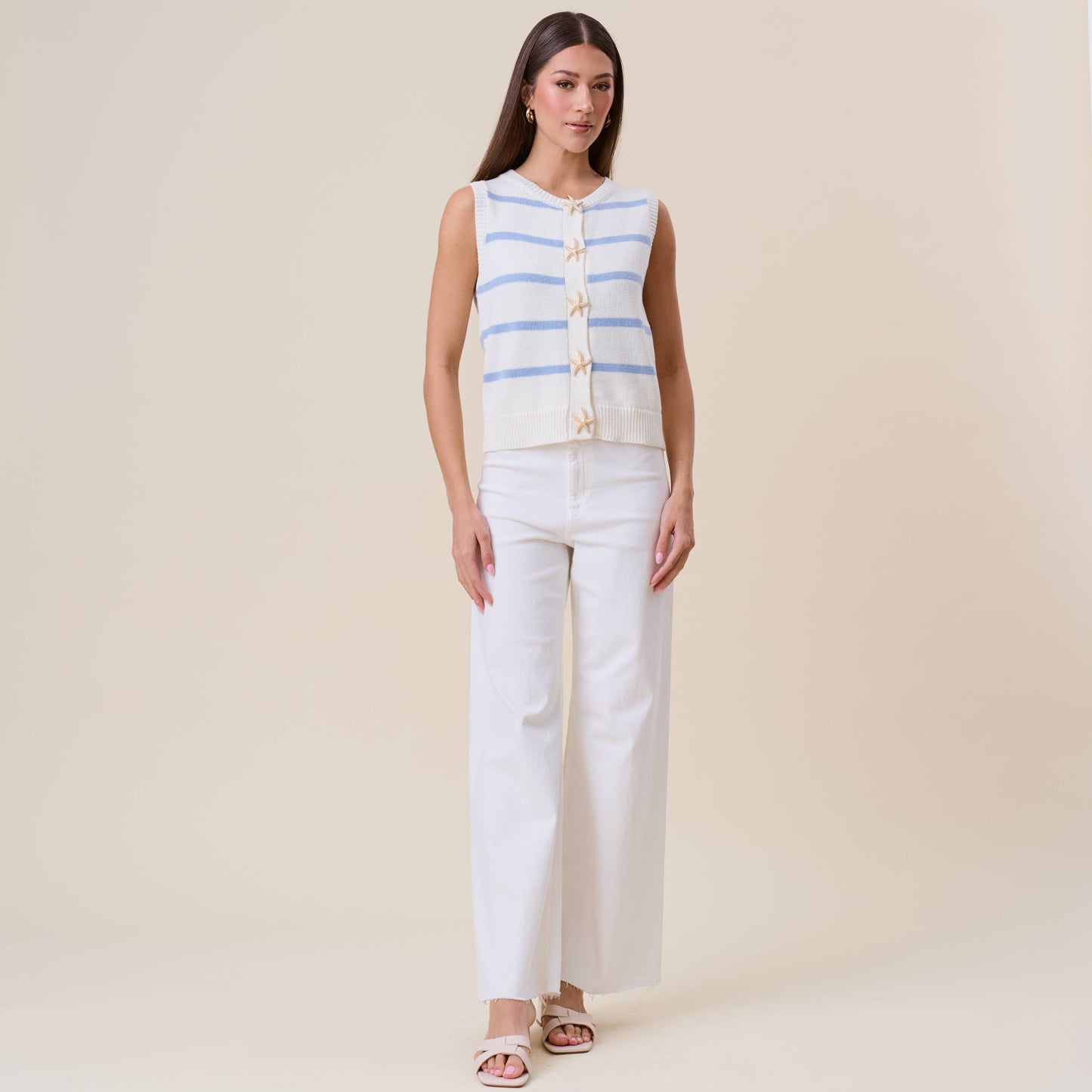 Starfish Button Striped Knit Vest