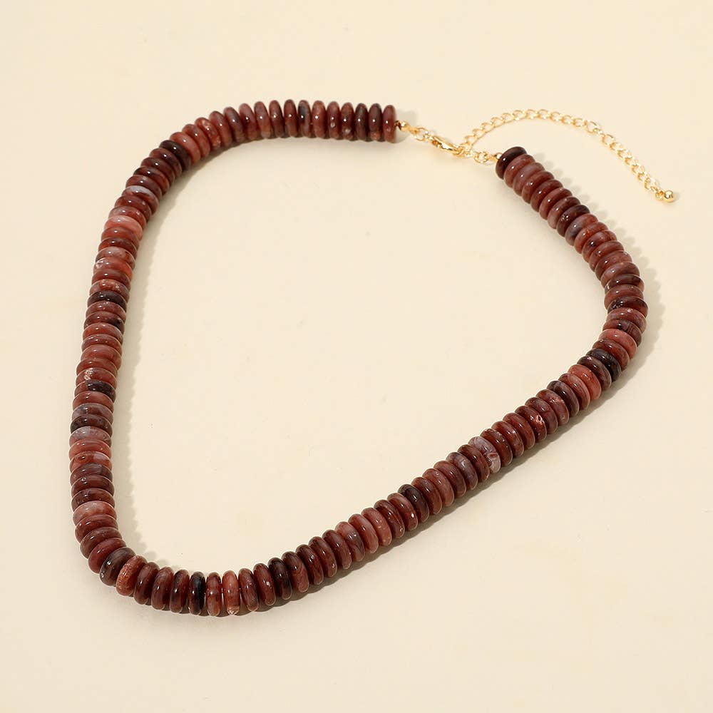 Flat Resin Disc Beaded Necklace