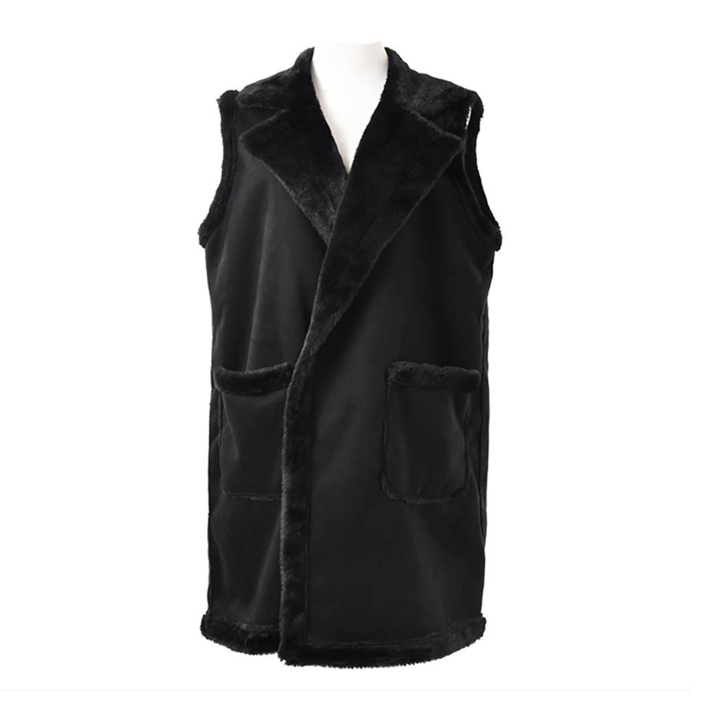 Faux Suede Teddy Bear Long Vest