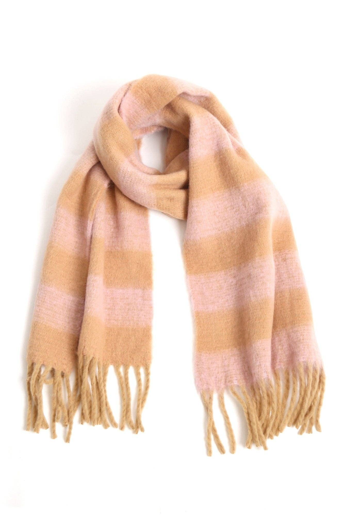 Plaid Oblong Scarf with Fringe