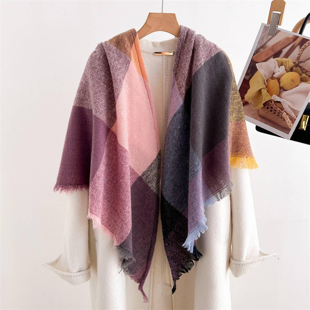 Colorful Plaid Tassel Scarf for Fall Winter