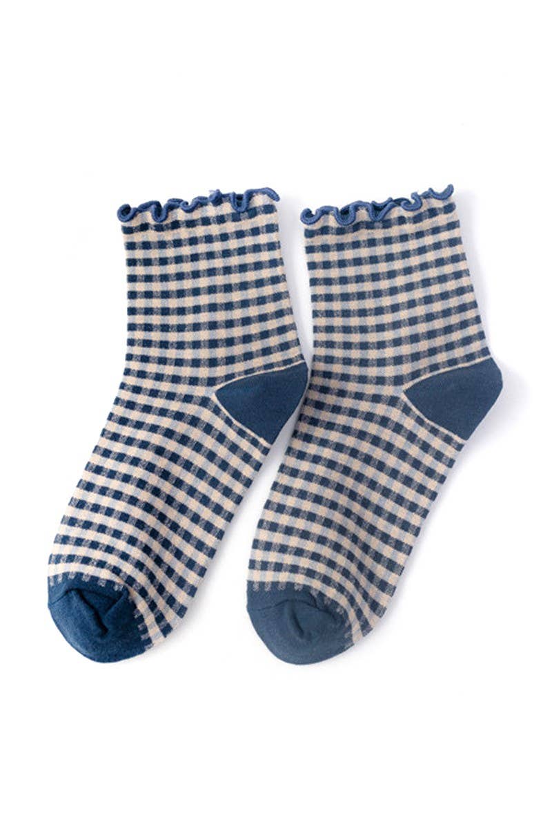 Ruffle Trim Plaid Cotton Ankle Socks
