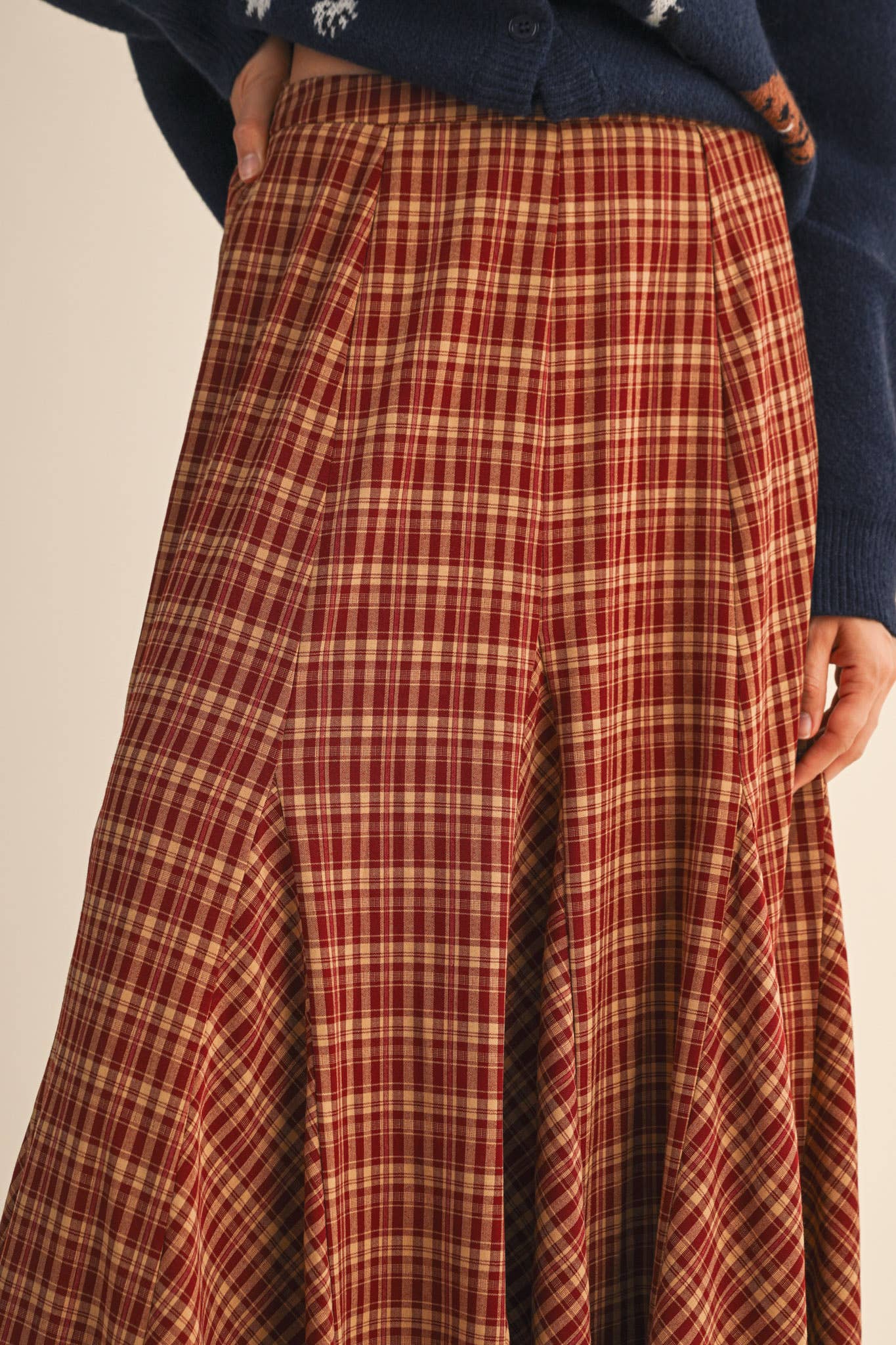 PLAID GODET MAXI SKIRT