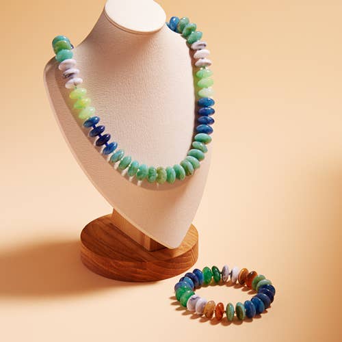Oval Disk Resin Beads Ombre Mixed Short Necklace