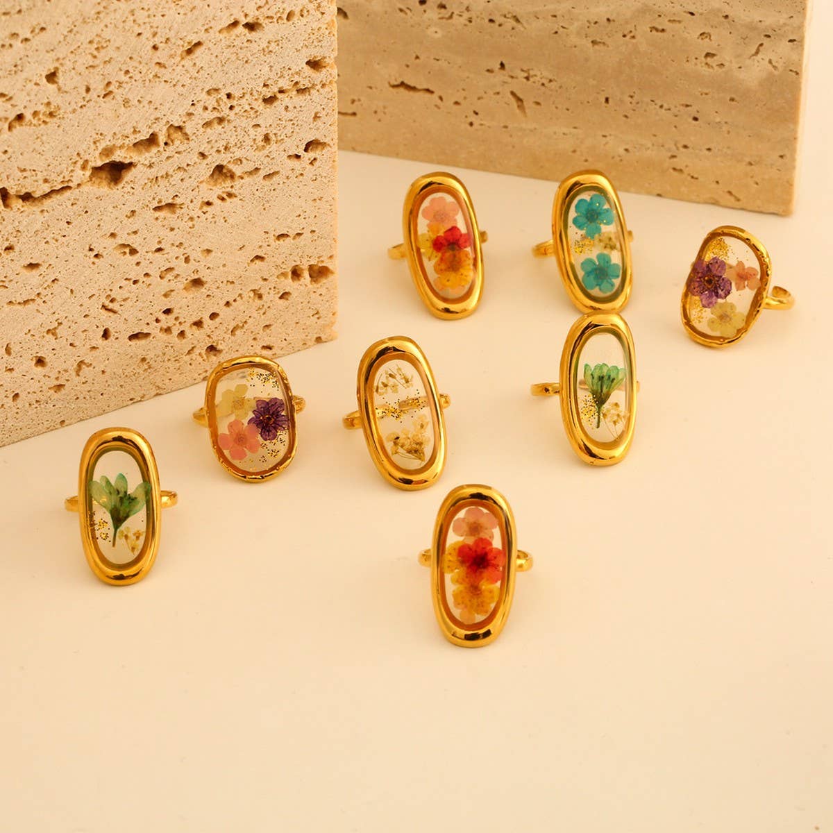 Adjustable Open Ring with Dried Flowers