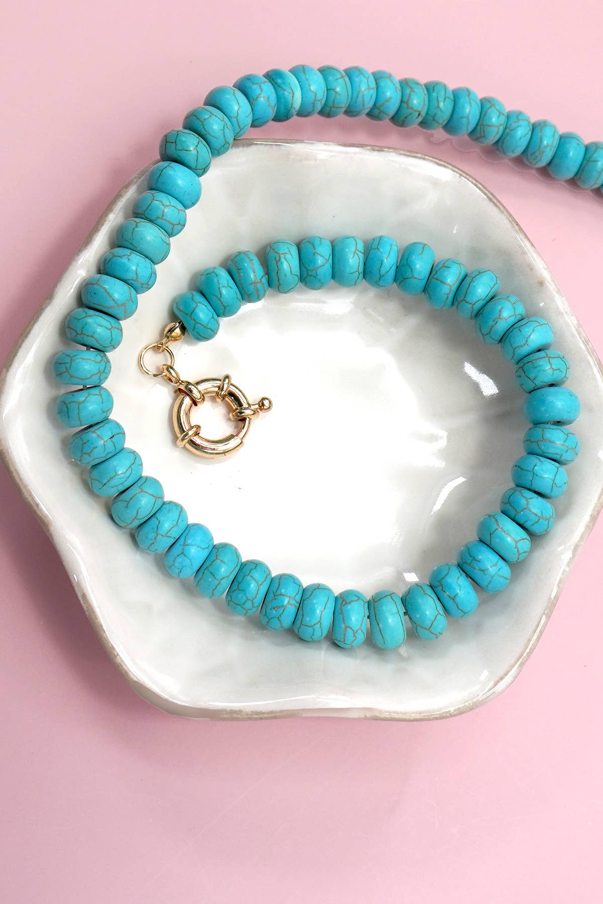 NATURAL STONE CHARM SPRING CLASP BEADED NECKLACE | 40NK9461