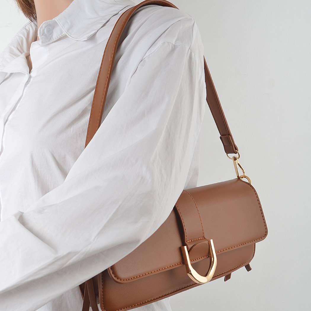 Faux Leather Rectangle Shape Shoulder Bag