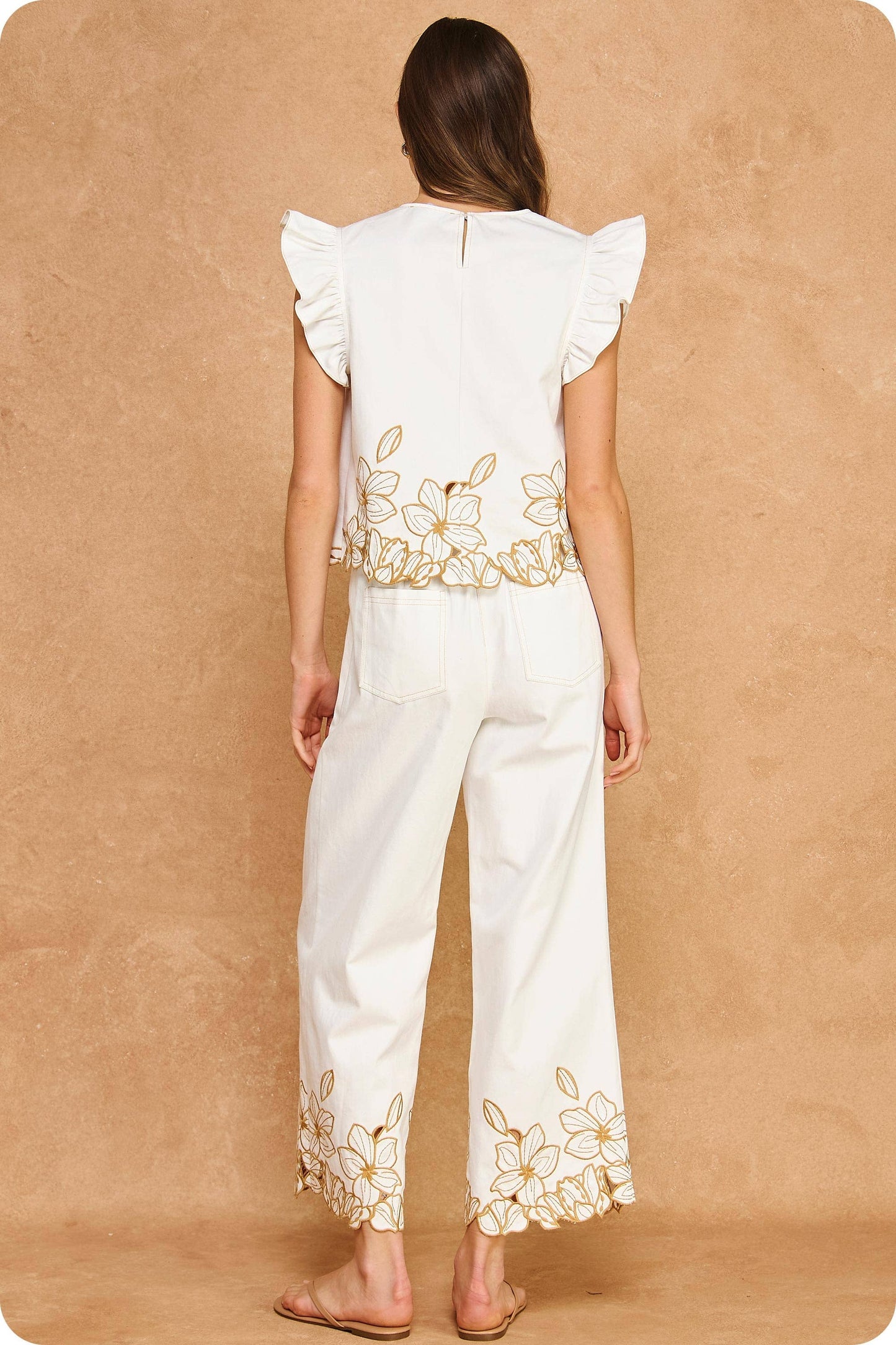 Cut-Out Twill Pants and Top Set