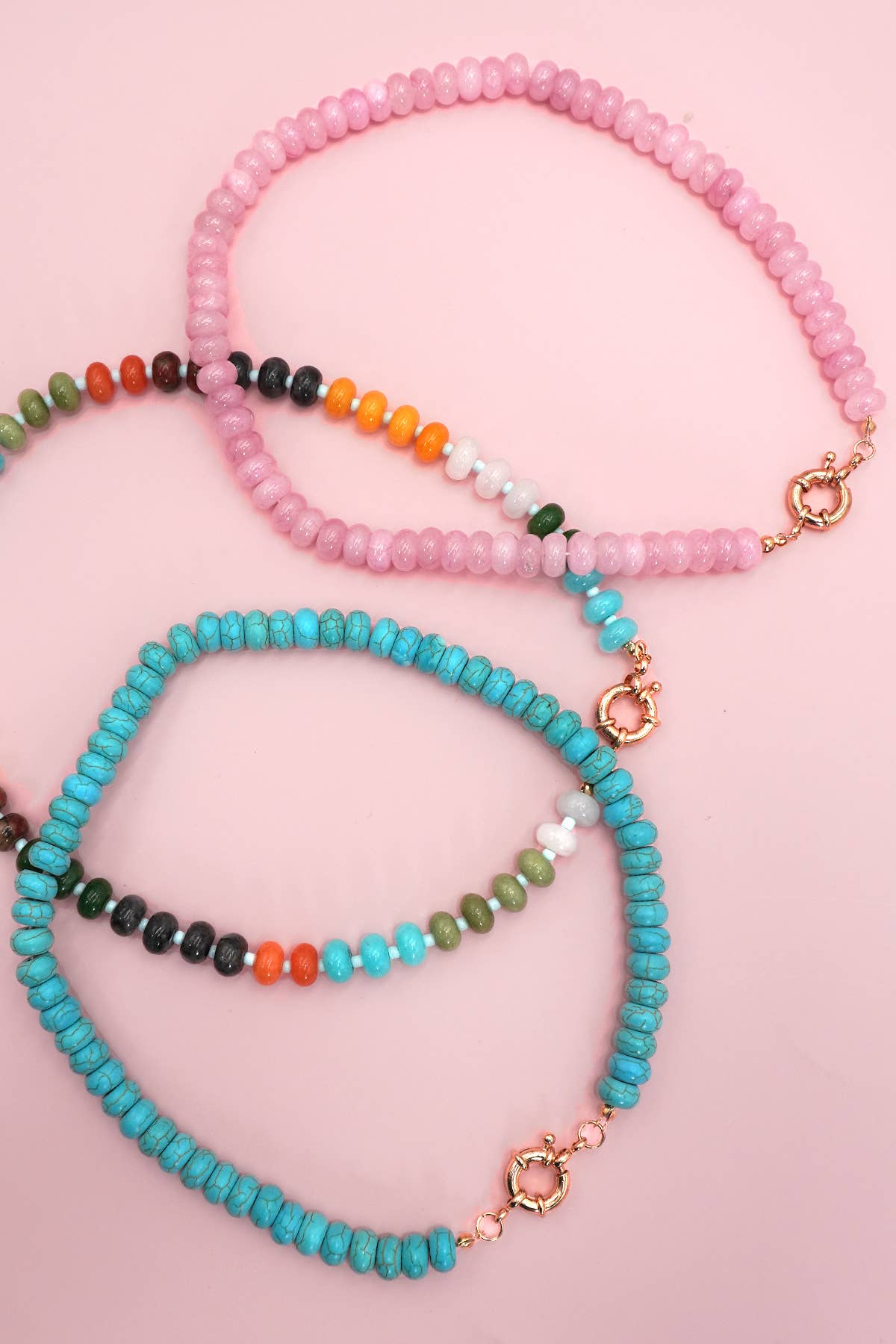 NATURAL STONE CHARM SPRING CLASP BEADED NECKLACE | 40NK9461