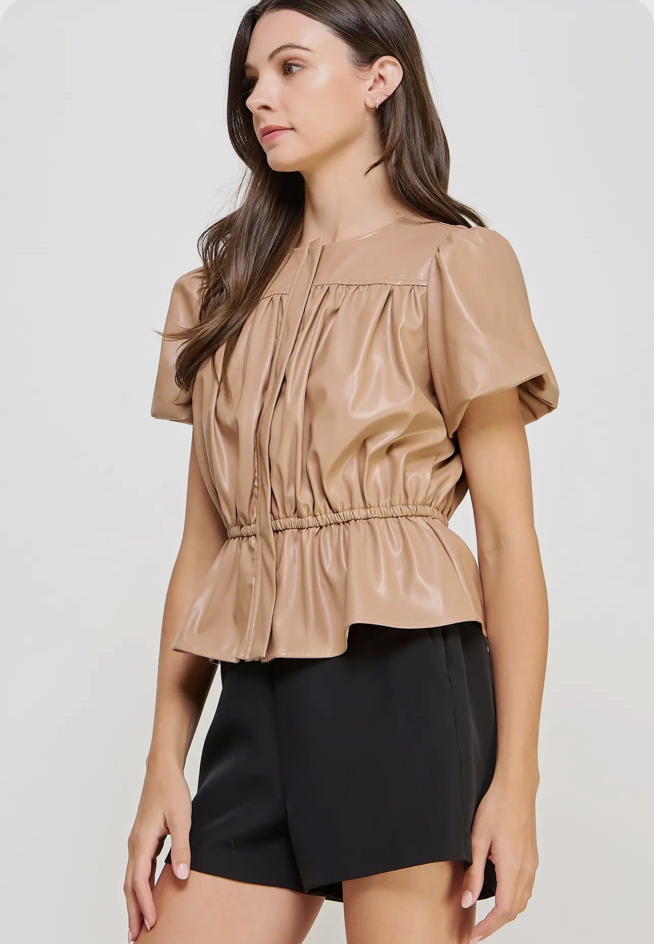 Faux Leather PuffSleeve Top