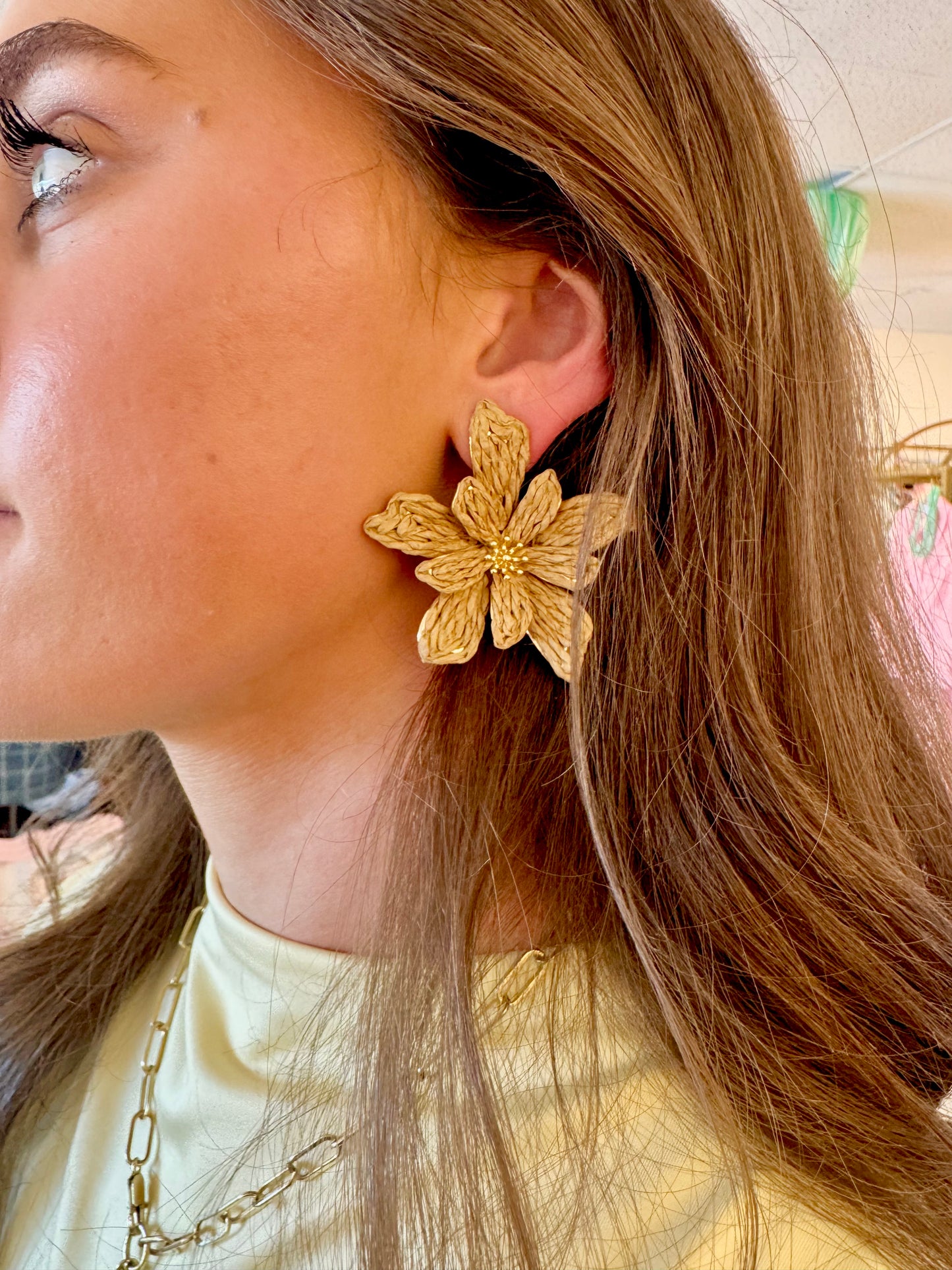Boho Raffia Flower Stud Earrings