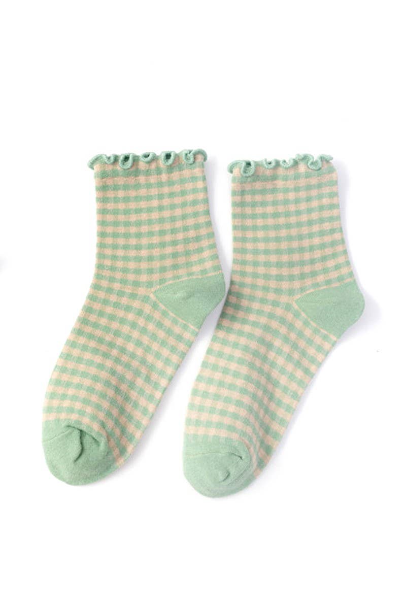 Ruffle Trim Plaid Cotton Ankle Socks