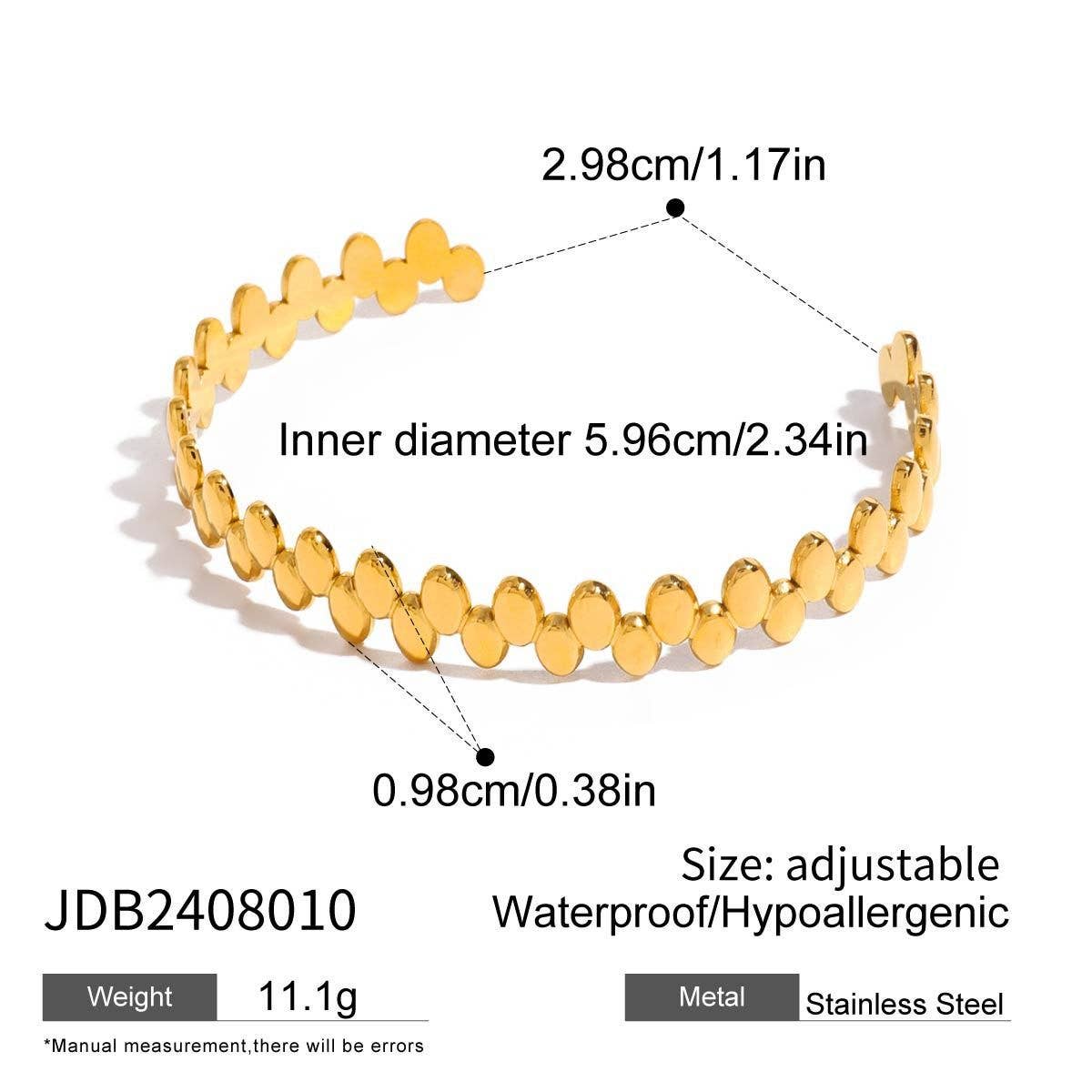 18K Gold Stainless Steel Oval Bead Cuff