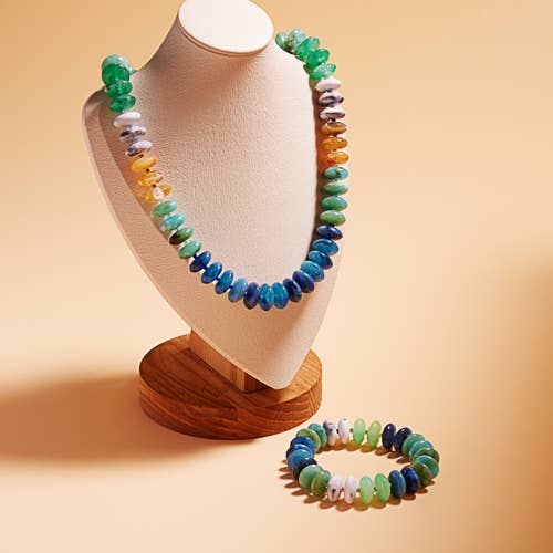 Oval Disk Resin Beads Ombre Mixed Short Necklace
