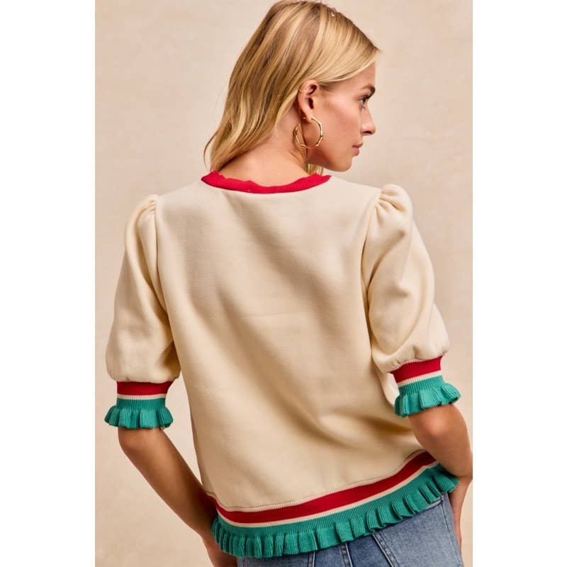 Christmas Merry Letter Patches Contrast Banded Top