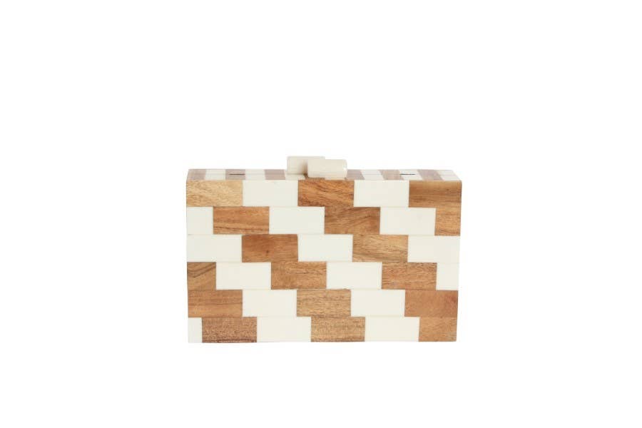 Ladies Two Toned Stairway Boxed Frame Clutch Bag
