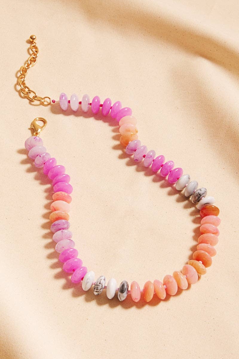 Oval Disk Resin Beads Ombre Mixed Short Necklace
