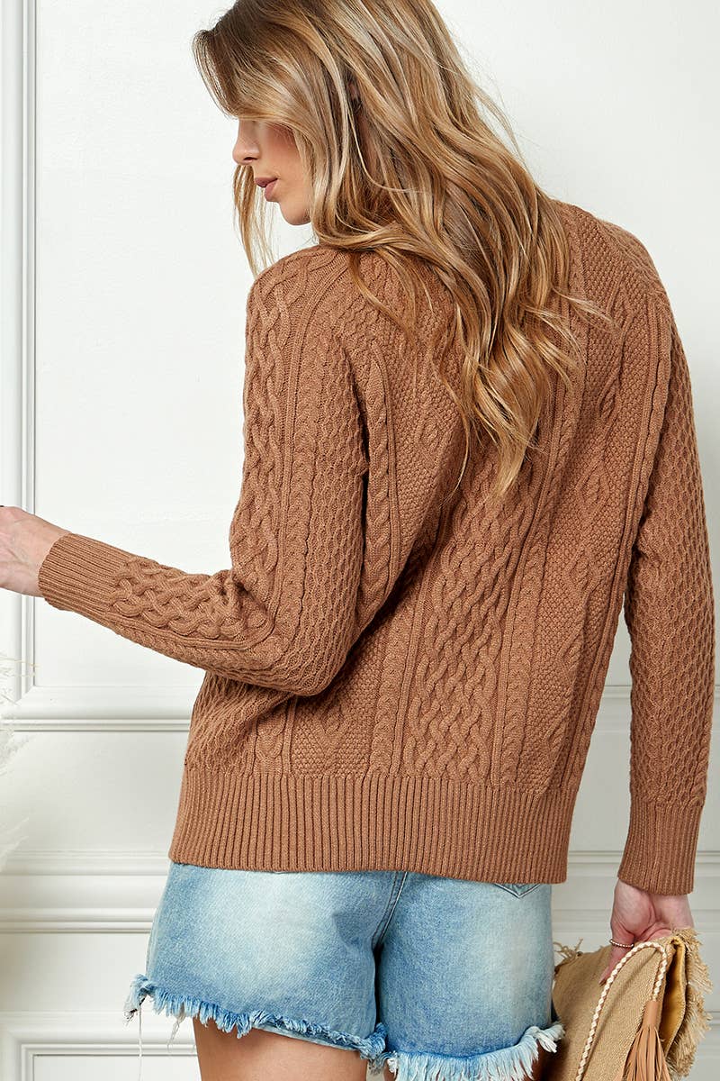Mock Neck Button Knitted Sweater